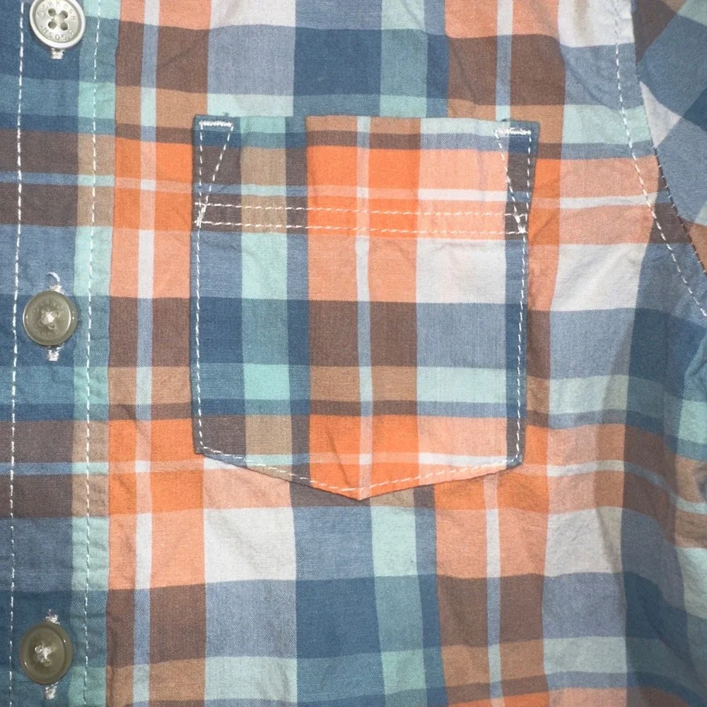 OshKosh Bgosh Boys 4T Orange Blue Plaid Short Sleeve Button Down Shirt 4A